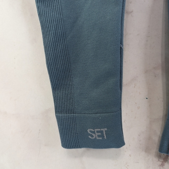 Set Active Leggings Womens XS Blue Seamless Crop Ankle High Rise Ribbed - Picture 10 of 12